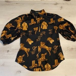 Lauren Ralph Lauren Black and Gold Equestrian Blouse